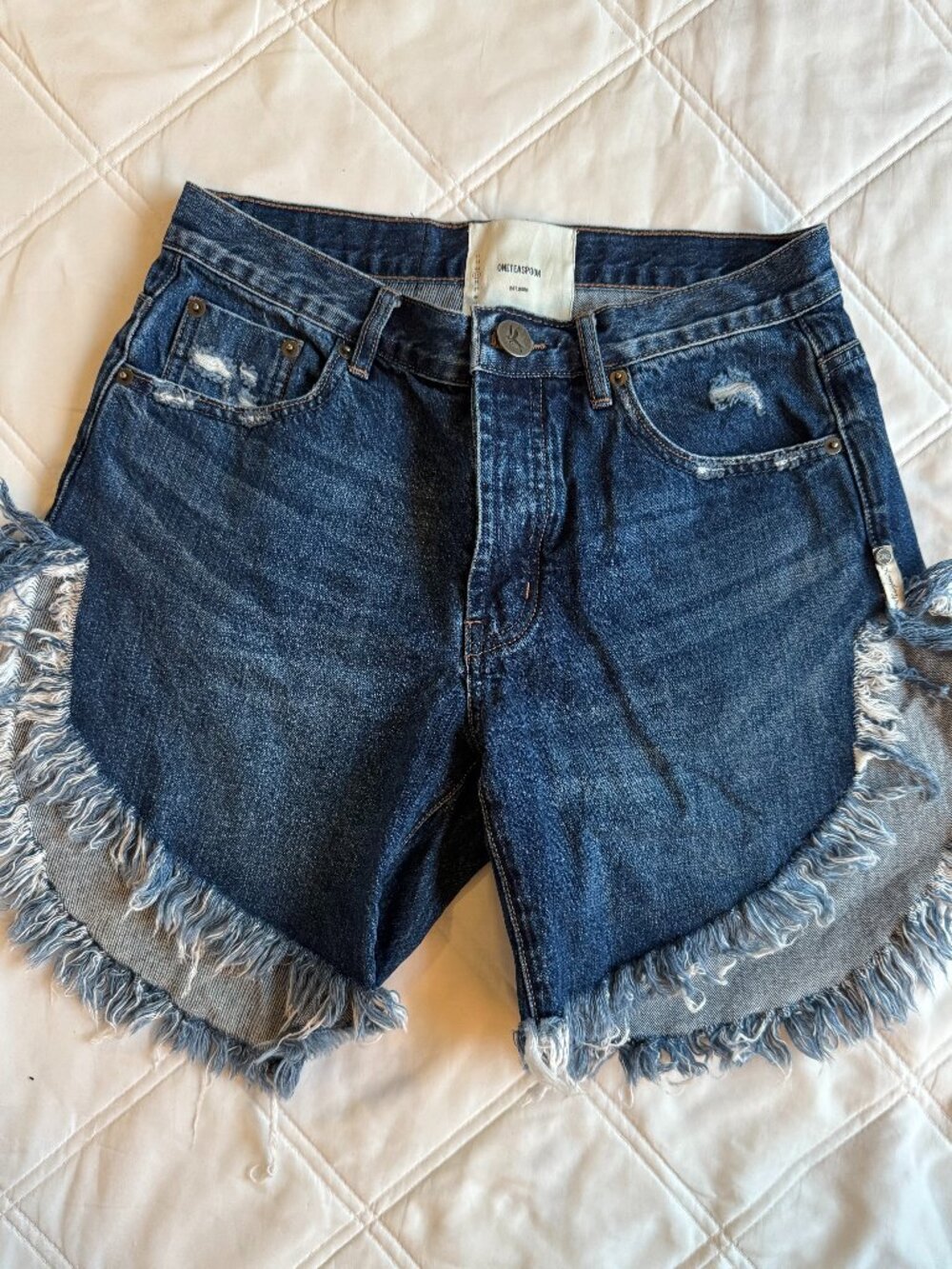 One Teaspoon Light Wash Frayed Denim Shorts
